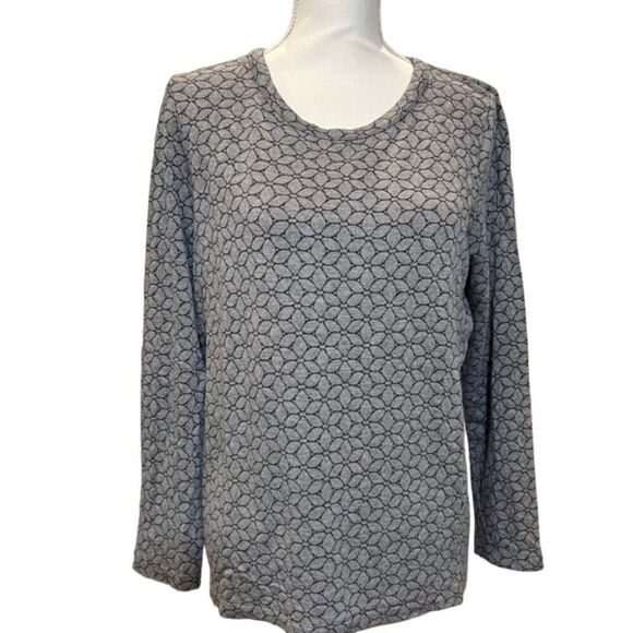 J. Jill Stretch Tunic Gray with Black Geometric Flower Pattern Round Neck Size M - Picture 1 of 8